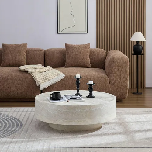 Miniatura 30 de KEVINSPACE Mesa de centro redonda de 35.43 pulgadas para sala de estar, pedestal de madera redonda, mesa de centro para sala, mesa de centro