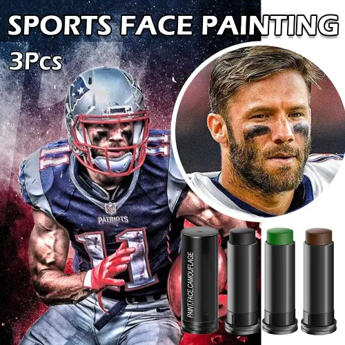 Miniatura 2 de Kaely Juego de 3 piezas de pintura facial, béisbol, fútbol, softbol, ojo negro, para deportes al aire libre, negro, marrón, verde, camuflaje, kit