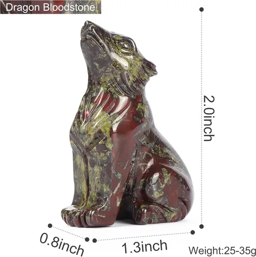 Miniatura 2 de Artistone Estatua de lobo de cristal de 2.0 pulgadas, piedra de sangre de dragón anhelada a mano, escultura de animal, piedra curativa