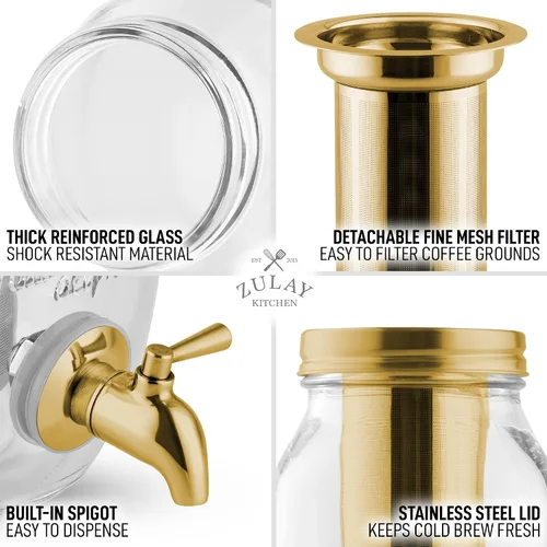 Miniatura 8 de Cafetera de infusiones en frío de 1.5 litros de Zulay Kitchen con jarra de vidrio EXTRA GRUESA y filtro de malla de acero inoxidable, cafetera