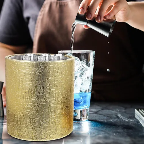 Miniatura 8 de BESTonZON Cubo de hielo con tapa hermética, cubo de hielo con tapa de cuchara, enfriador de tina de bebidas, cubo de hielo dorado con tapa