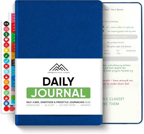 Miniatura 9 de El mejor diario diario para hombres y mujeres, gratitud, manifestación y diario guiado con indicaciones para el crecimiento personal (A5, azul)