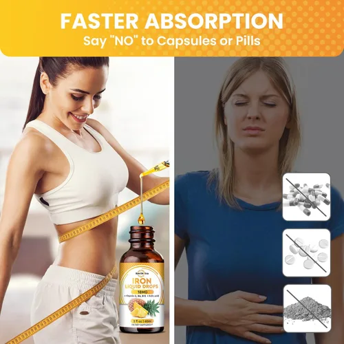 Miniatura 6 de Suplemento de hierro líquido para mujeres, hombres y niños, gotas de hierro líquido con ácido fólico, vitamina C, B6, B12 para anemia, células