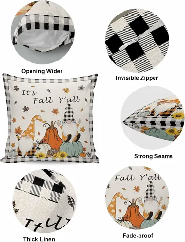 Miniatura 5 de Juego de 2 fundas de almohada de otoño de 20 x 12 pulgadas, diseño de gnomo de calabaza, fundas de cojín decorativas, fundas de almohada lumbares a