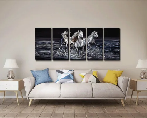 Miniatura 5 de Yihui Arts Arte de pared de metal de caballo hecho a mano, ilustraciones de aluminio modernas 3D animales para sala de estar, dormitorio, decoración