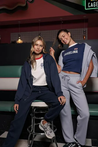 Miniatura 34 de Cali1850 Pantalón deportivo Cloud Nine Fleece para mujer, cintura alta, ajuste holgado, dos bolsillos, cintura elástica con cordón
