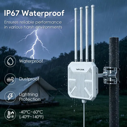 Miniatura 4 de WAVLINK Extensor WiFi 7 BE5100 para exteriores, repetidor WiFi de largo alcance para exteriores de doble banda, punto de acceso, enrutador de malla
