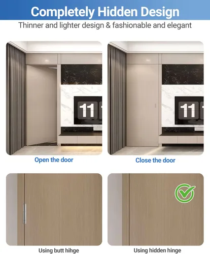 Miniatura 7 de Bisagras invisibles mejoradas para puerta (2 piezas) – Bisagras ocultas negras de 6 pulgadas para puertas, ajustable de 3 vías y columpio de 180