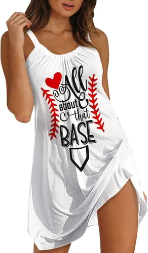 PeQAQ Vestidos de verano para mujer, camiseta de béisbol 2023, sin mangas, mini vestidos bohemios, de moda, casual, holgado, sin mangas