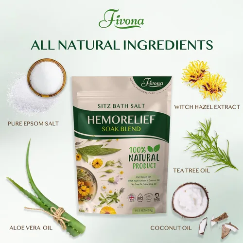 Miniatura 4 de Fivona Kit de baño 2 en 1 sobre el asiento del inodoro con mezcla de sal de Epsom con aceites esenciales para hemorroides y cuidado posparto, ideal