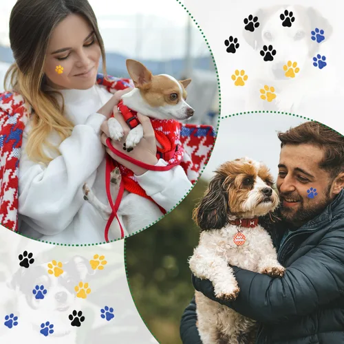 Miniatura 7 de 30 hojas de 240 tatuajes temporales con purpurina de pata de perro, tatuajes faciales con estampado de patas, tatuajes corporales de pata de perro