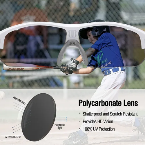 Miniatura 17 de DUCO DK261 - Gafas de sol deportivas de béisbol para jóvenes, con marco TR90 irrompibles, ligeras, para niños y niñas