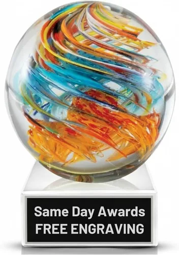Miniatura 40 de Premio de Vidrio Artístico Soplado a Mano – Premio Elegante con Grabado Personalizado para Corporativo, Deportes, Jubilación, Reconocimiento
