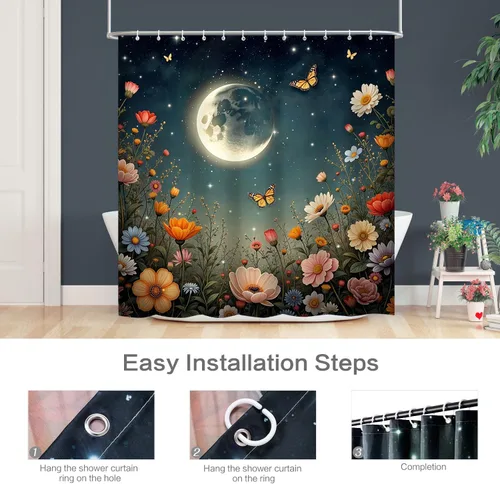 Miniatura 4 de Vimorco Cortinas de ducha, cortina floral para baño con 12 ganchos, tela de poliéster decorativa para el hogar, lavable a máquina, accesorios