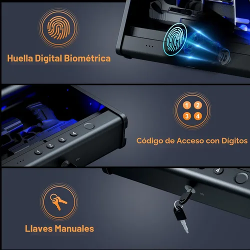 Miniatura 7 de PINEWORLD Caja fuerte para armas, caja de seguridad biométrica para pistola, caja fuerte para pistola con teclado retroiluminado de huellas