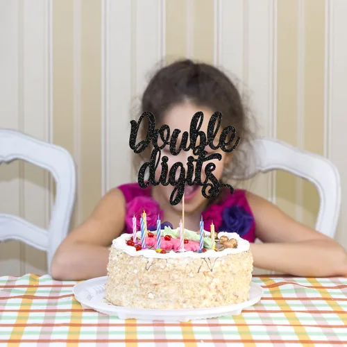 Miniatura 4 de Gyufise 1 paquete de decoración de pastel de 10 dígitos con purpurina negra para cumpleaños de 10 años para niños y niñas, suministros de decoración