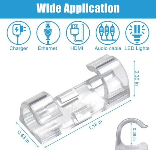 Miniatura 4 de 40 clips adhesivos fuertes transparentes, soportes de alambre de alta calidad para pared, organizador de cables fuerte debajo del escritorio