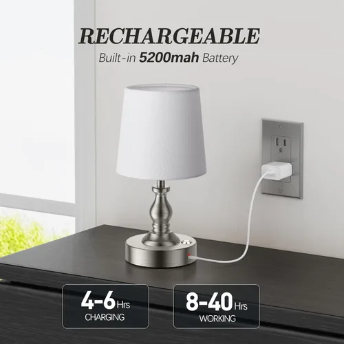 Miniatura 3 de PARTPHONER Mini lámpara de mesa LED inalámbrica, lámpara recargable con batería de 5200 mAh, lámpara operada por batería, 3 niveles de brillo