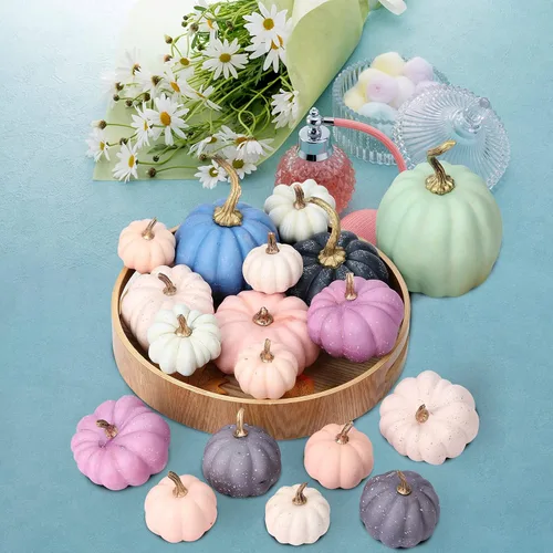 Miniatura 4 de 18 calabazas artificiales pequeñas de espuma falsa a granel, decoración de calabaza de otoño rosa y azul, decoraciones para el hogar, festivales