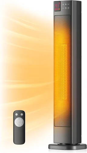 PELONIS Calentador de espacio de torre de cerámica de 30 pulgadas con termostato ajustable para habitaciones grandes, oscilación de 75°, control