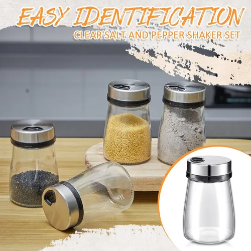 Miniatura 5 de Ziliny Juego de 12 saleros y pimenteros con agujeros ajustables para verter 6 onzas, dispensador de especias de acero inoxidable para cocina