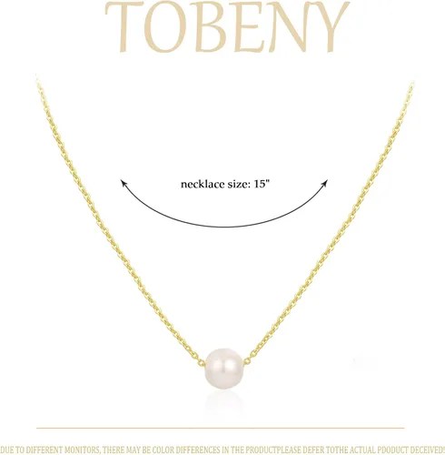 Miniatura 5 de TOBENY Collares de perlas para mujer, chapado en oro de 14 quilates, hecho a mano, gargantilla de perlas de imitación blanca, delicado collar