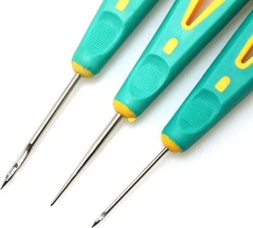 Miniatura 2 de RLECS Kit de 3 puntas de acero para reparación de zapatos de cuero, herramienta de zapatero de costura, manualidades, recta, curvada y aguja, aguja