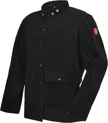 Chaqueta de soldadura de cuero negro, chaquetas de seguridad de trabajo de cuero de vacuno dividido FR resistente, chaquetas de soldador para