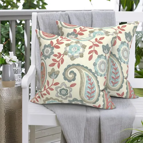 Miniatura 175 de Juego de 2 almohadas para exteriores de 16 x 16 pulgadas, repelentes al agua con interiores, para muebles de patio, hogar, jardín, geometría bohemia