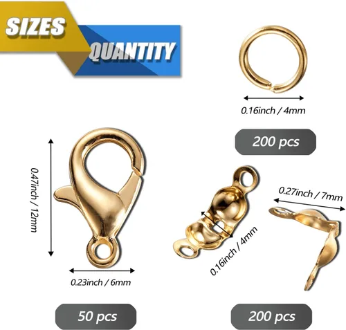 Miniatura 2 de El juego de 450 accesorios para fabricación de joyas incluye 200 conectores de anillo de salto abierto, 200 puntas de cuentas, cubiertas de nudo