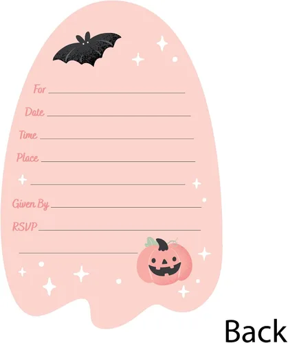 Miniatura 5 de Big Dot of Happiness Tarjetas de invitación de Halloween rosadas, invitaciones para fiesta de calabaza con sobres blancos de primera calidad, juego