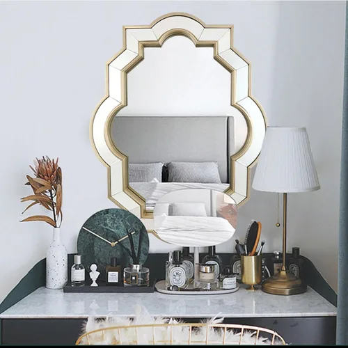 Miniatura 4 de Espejo festoneado dorado, espejos decorativos rectangulares grandes para decoración de pared, marco montado en la pared, espejo de latón, tocador
