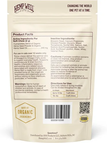 Miniatura 6 de Hemp Well Thrive Cat Soft Chews - 60 unidades, suplemento diario para la salud general, apoya la cadera, las articulaciones, la salud del corazón
