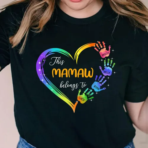 Miniatura 5 de Camisa personalizada con las manos con nombre de Mamaw Belongs to Grandchildren Regalo personalizado para el día de la madre, Navidad, cumpleaños