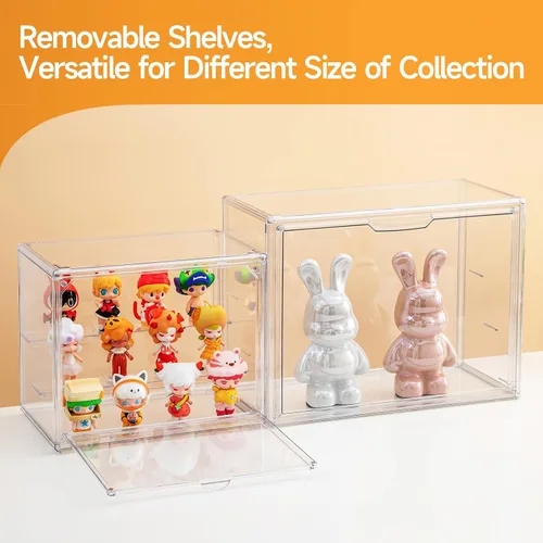 Miniatura 8 de Vitrinas de acrílico para coleccionables, cajas de estante transparentes de 3 niveles para figuras, vitrina para figuras de acción apilable y a