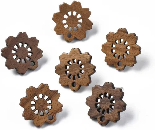 Miniatura 12 de FASHEWELRY 32 piezas de pendientes de madera para pendientes de madera de 0.59 pulgadas (0.591 in) pendientes de madera redondos planos en blanco