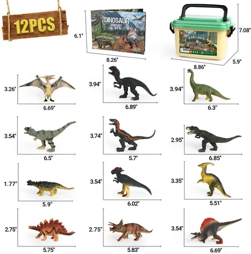 Miniatura 7 de OENUX Juguetes de dinosaurio para niños de 3 a 5 años, 12 piezas realistas de dinosaurios jurásicos con folleto educativo, dinosaurio de plástico