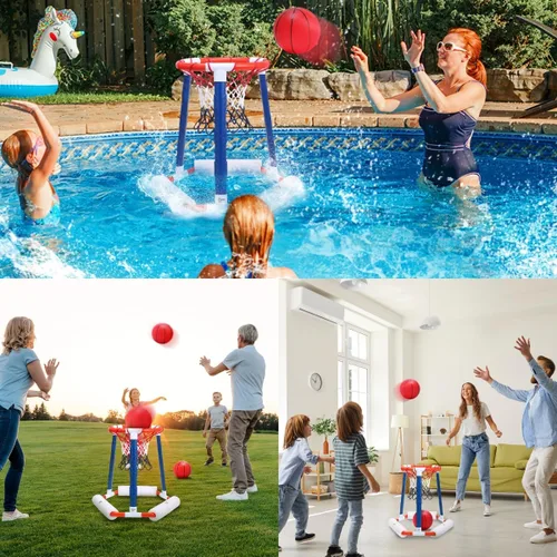 Miniatura 3 de EagleStone Aro de baloncesto para piscina, inflable flotante, juguetes de baloncesto con 2 pelotas de piscina y bomba, piscina al aire libre, aro
