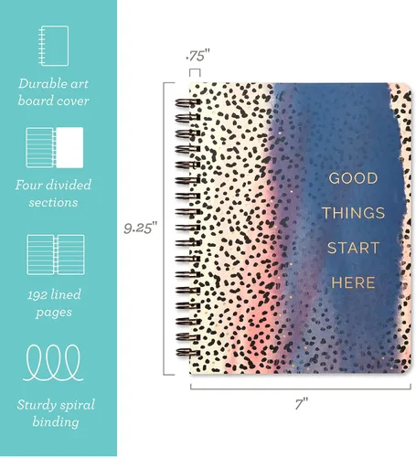 Miniatura 2 de Compendium Cuaderno de espiral – Good Things Start Here — Un cuaderno de diseño en espiral con 192 páginas rayadas, rayas universitarias, 7.0 Good