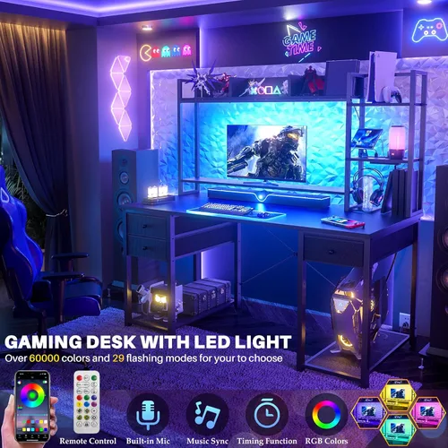 Miniatura 7 de Aheaplus Escritorio LED para Gaming con Hutch, 47.2'' Estación de Trabajo para Computadora, Negro