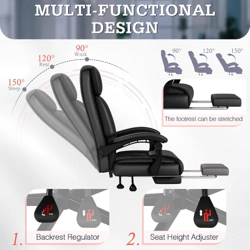 Miniatura 7 de Furmax Silla de oficina de masaje con reposapiés, 6 puntos de vibración, 400 libras, silla de oficina grande y alta para personas pesadas, silla
