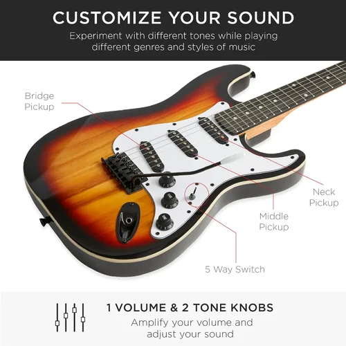 Miniatura 5 de Best Choice Products Kit de iniciación de guitarra eléctrica para principiantes de tamaño completo de 39 pulgadas con funda, correa, amplificador