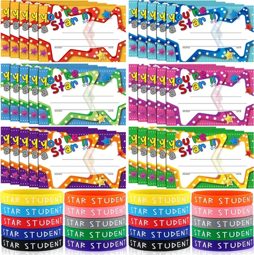 Eaasty 60 piezas de marquesina You're a Star Student Certificados preescolar Tarjeta de premio Super Star Happy Birthday Pulsera de reconocimiento
