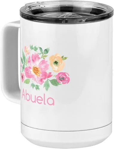 Miniatura 4 de Just So Posh Abuela Flowers - Vaso de café con asa y tapa deslizante, color blanco de 15 onzas, color camello polar, acero inoxidable, aislado al