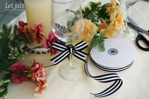 Miniatura 2 de Cinta de grogrén de tela a rayas de 3/4 pulgadas de ancho, 25 yardas, cinta a rayas blancas y negras para ramos, festivales, regalos, suministros