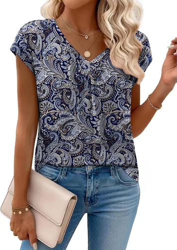 Miniatura 15 de Zeagoo Camisetas de manga corta con cuello en V para mujer, ropa de negocios, ropa de trabajo, ropa de moda