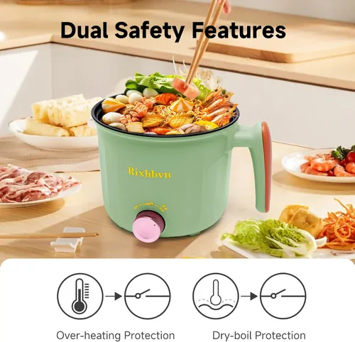 Miniatura 6 de Olla eléctrica con vaporizador, olla de fideos rápidos, olla eléctrica antiadherente para Raman, sopa, fideos, filete, avena, rápida, con control