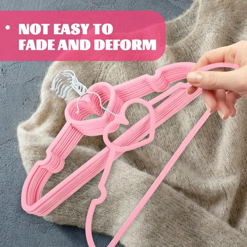 Miniatura 3 de Perchas prácticas de plástico ABS, paquete de 10 perchas antideslizantes con color y patrón de corazón, adecuadas para abrigos, camisas, vestidos