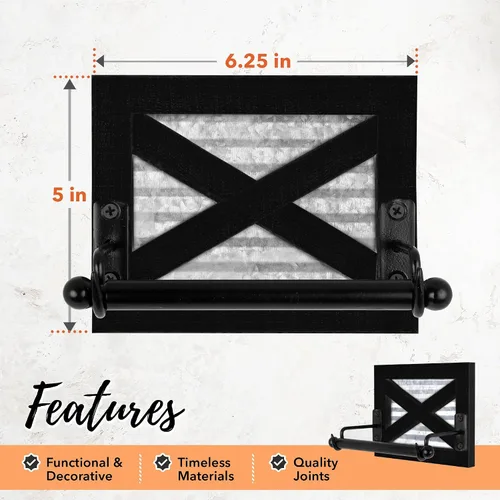 Miniatura 5 de Autumn Alley Portarrollos de papel higiénico de granja negro – Accesorio decorativo de baño de granja – Madera negra y metal galvanizado corrugado