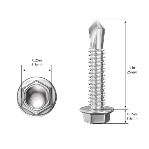 Miniatura 2 de Wensilon (250Pcs) #8×1" Tornillos autoperforantes de cabeza hexagonal con arandela, tornillos de acero inoxidable 410 para chapa metálica, tornillos